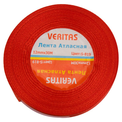 Лента атласная Veritas шир 12мм цв S-819 красный (уп 30м, 36ярд) (1)